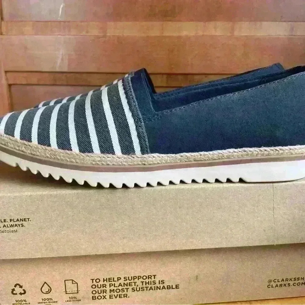 New in Box! Clarks Serena Paige Blue White Striped Espadrille Loafer Size 8.5 - Picture 5 of 7